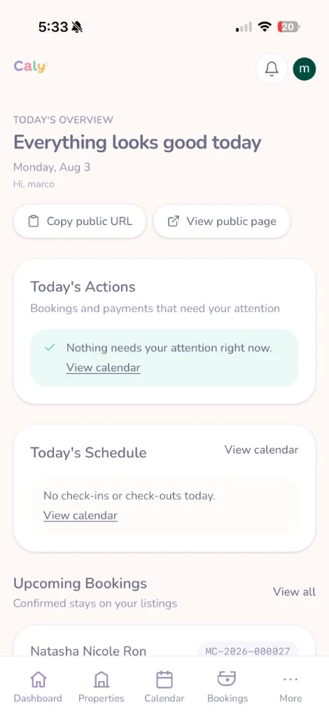 Caly host dashboard